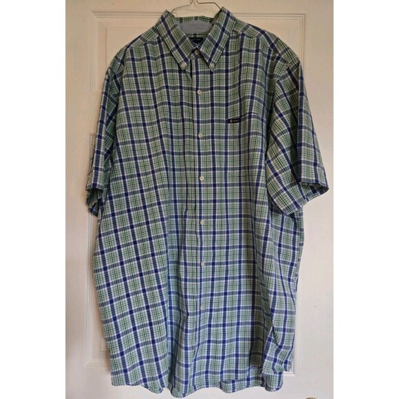 Mens Dress Shirt Chaps 2XT 2X Button Down Light Green Spring Plaid Short Sleeve - Picture 7 of 15